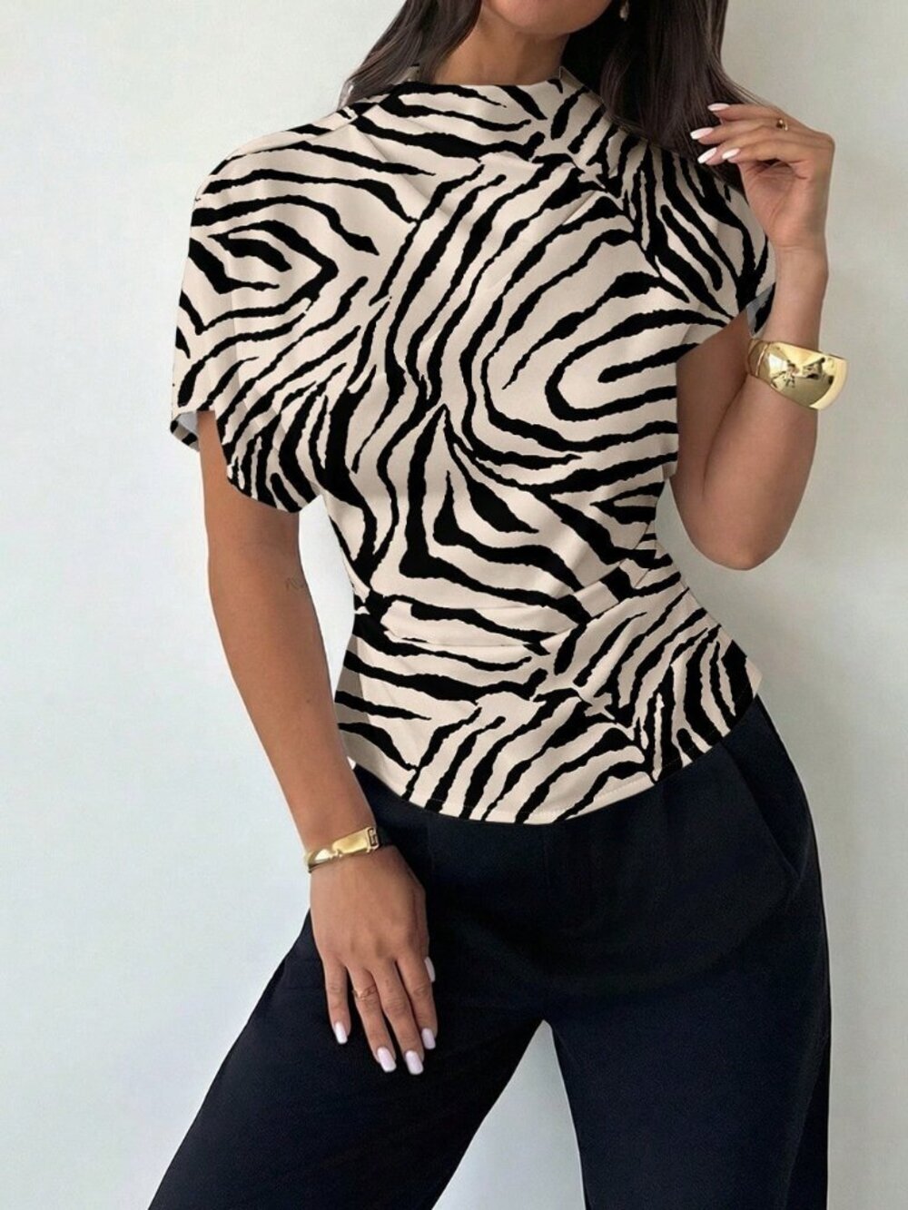 Multicolor Casual Women's Animal Print Collar Slim Fit Blouse